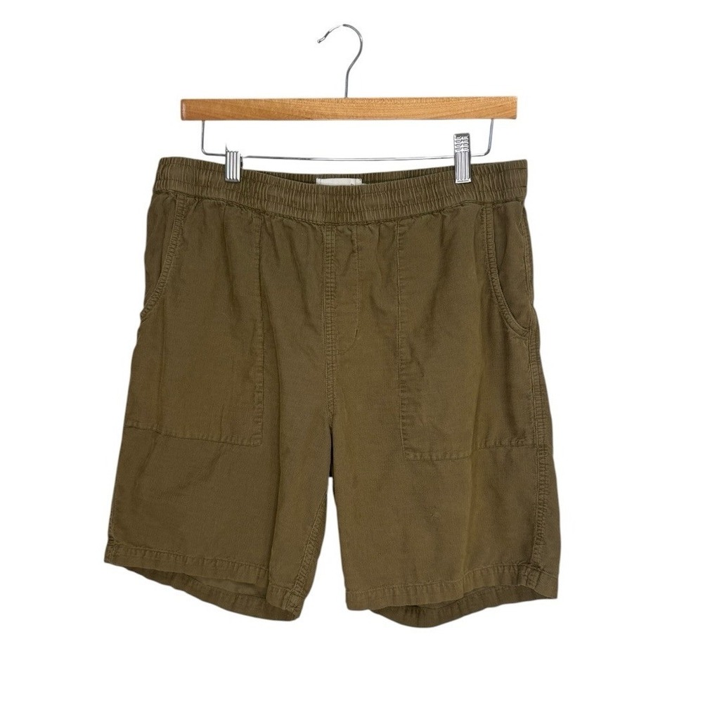 Wellen Corduroy Easy Short Men's  L Organic Cotton Olive Elastic Waist Tiny Flaw